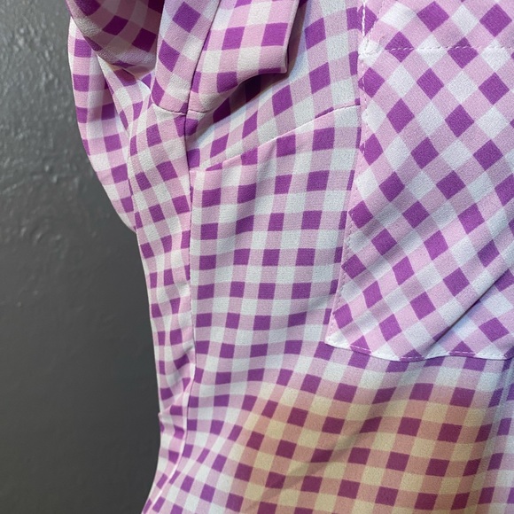 EXPRESS Purple and White Gingham Button Down Blouse - Picture 9 of 16